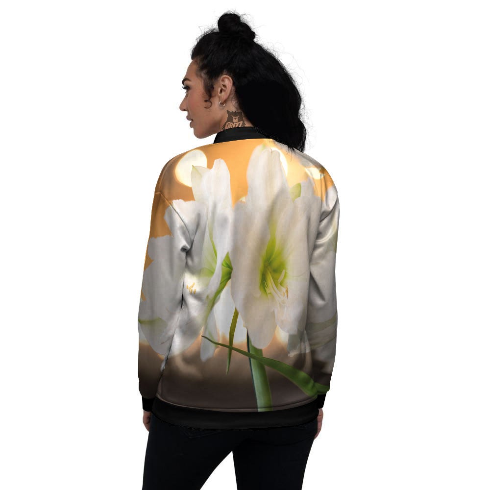 Amaryllis White Print Women's Bomber Jacket-grizzshop