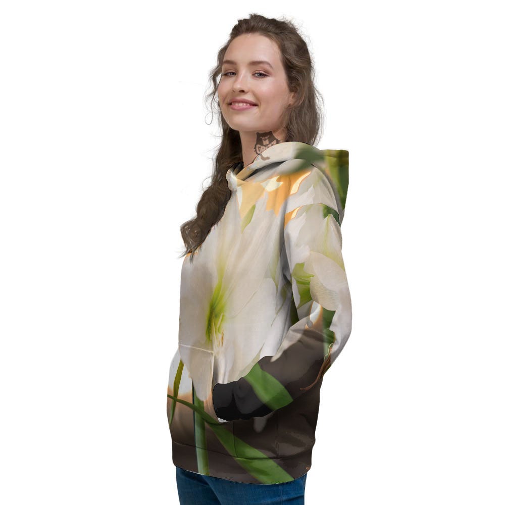 Amaryllis White Print Women's Hoodie-grizzshop