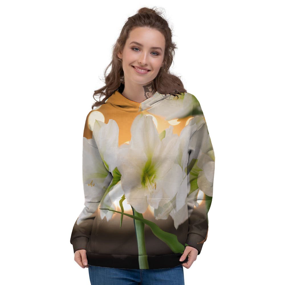 Amaryllis White Print Women's Hoodie-grizzshop