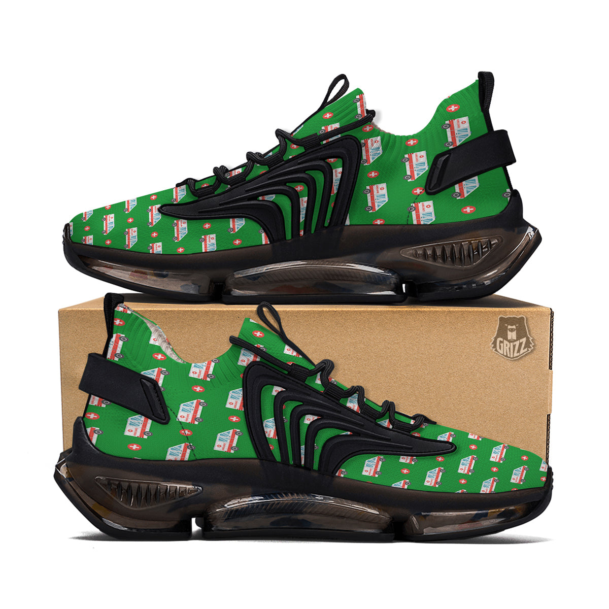 Ambulance Car Paramedic Print Pattern Black Gym Shoes-grizzshop
