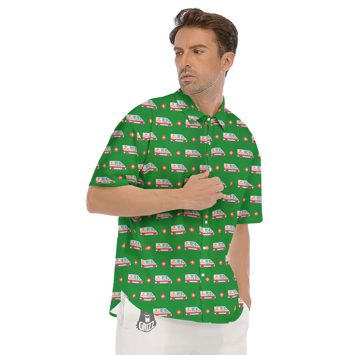 Ambulance Car Paramedic Print Pattern Men's Short Sleeve Shirts-grizzshop