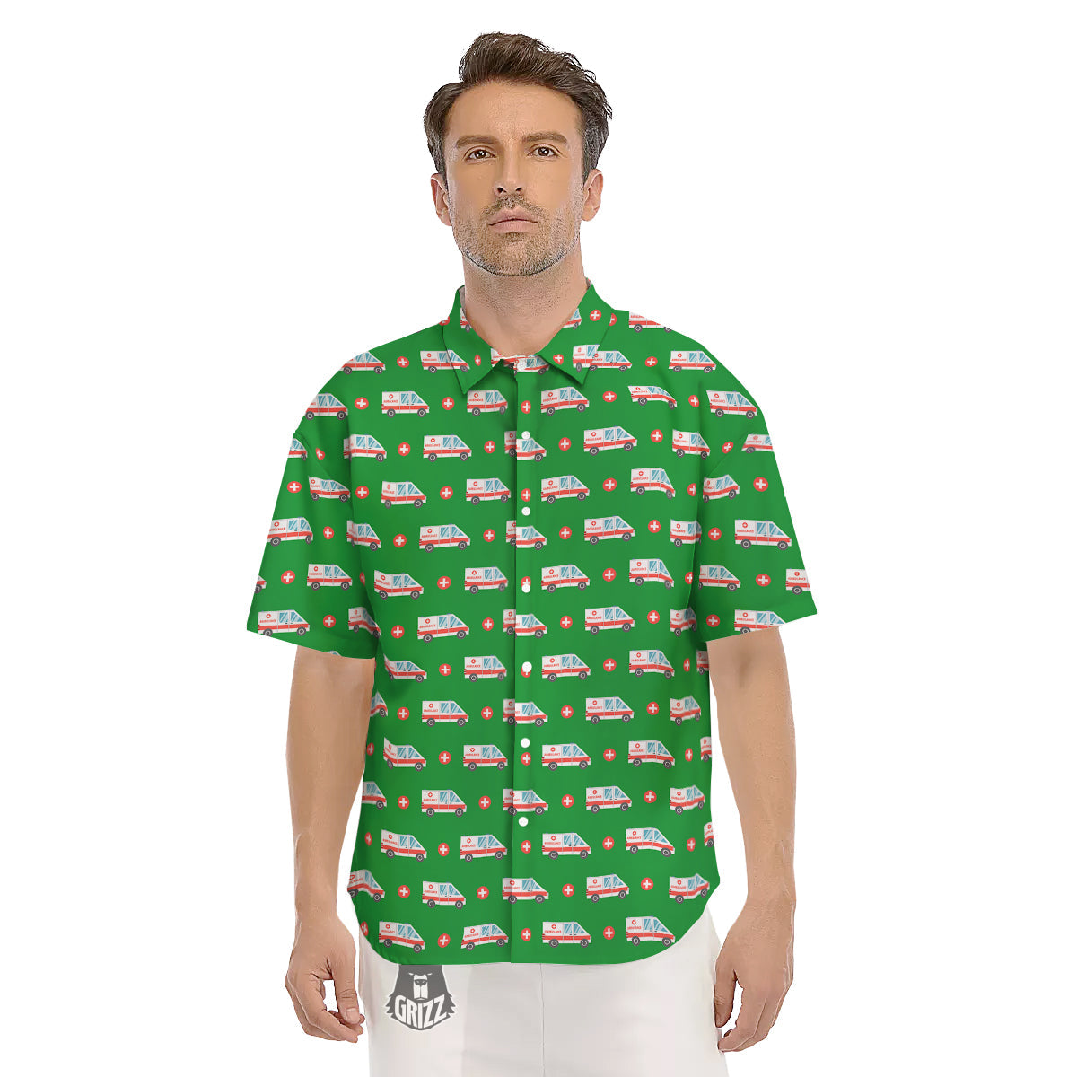 Ambulance Car Paramedic Print Pattern Men's Short Sleeve Shirts-grizzshop