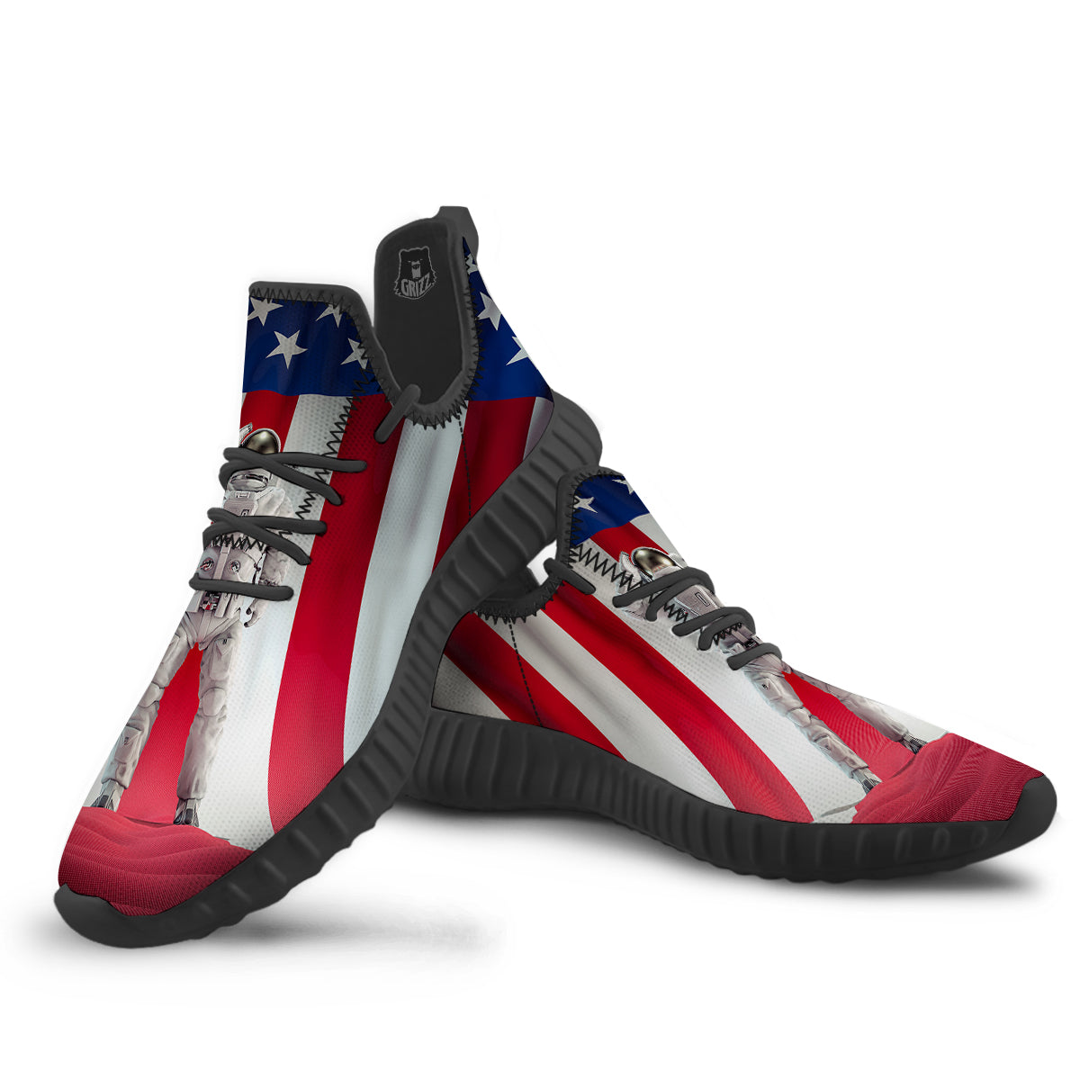 American Astronaut Print Black Walking Shoes-grizzshop