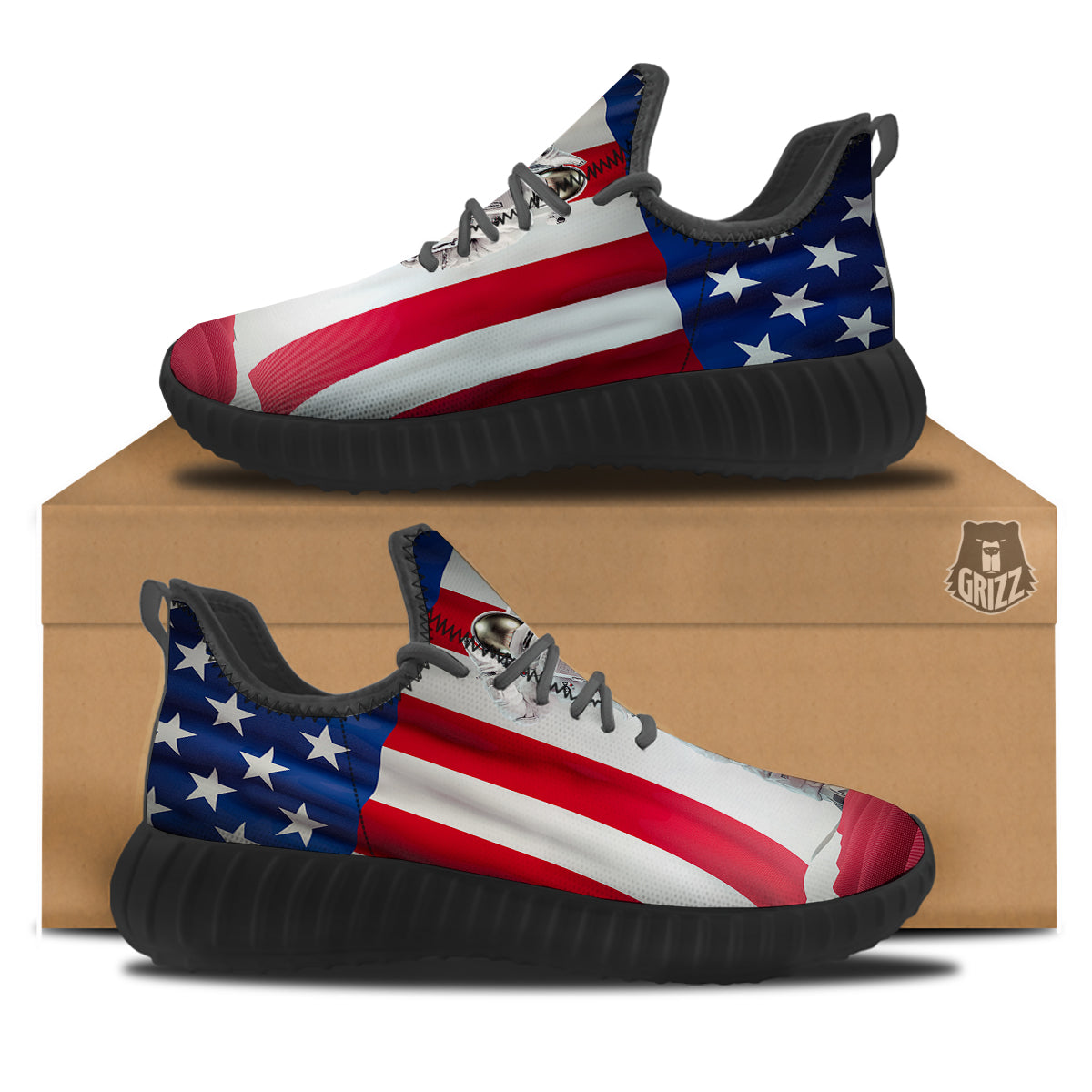 American Astronaut Print Black Walking Shoes-grizzshop