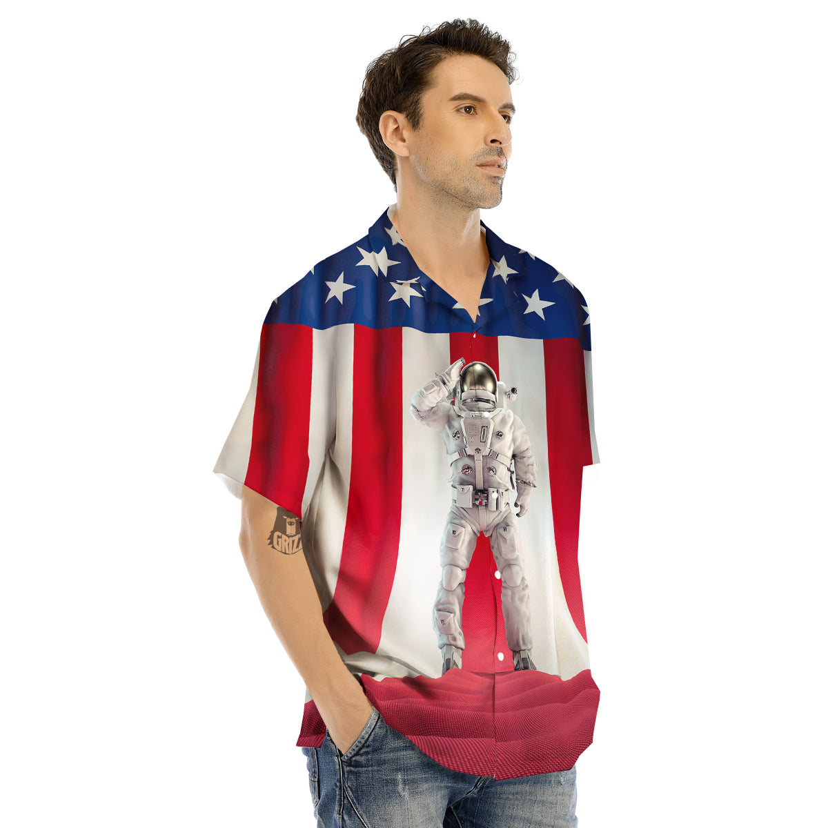 American Astronaut Print Men's Hawaiian Shirt-grizzshop