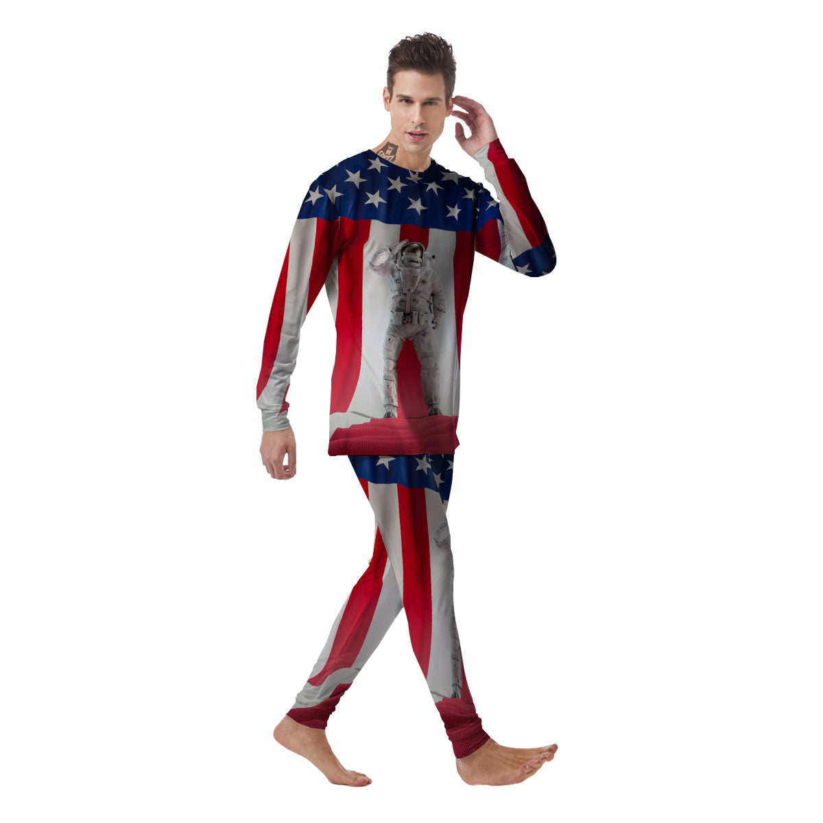 American Astronaut Print Men's Pajamas-grizzshop