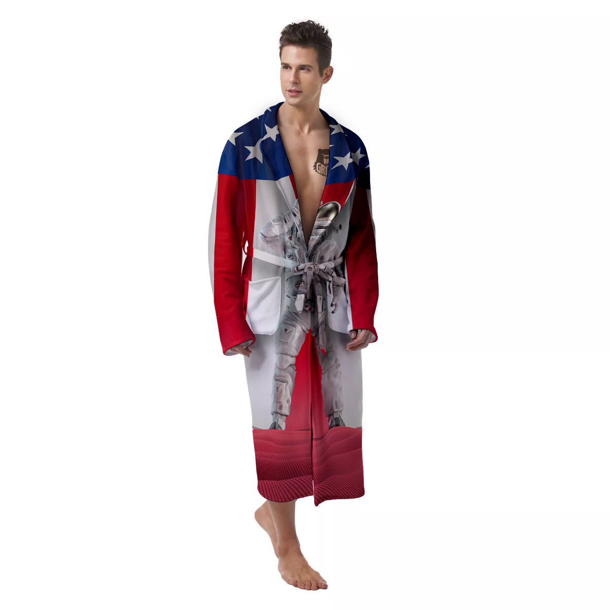 American Astronaut Print Men's Robe-grizzshop