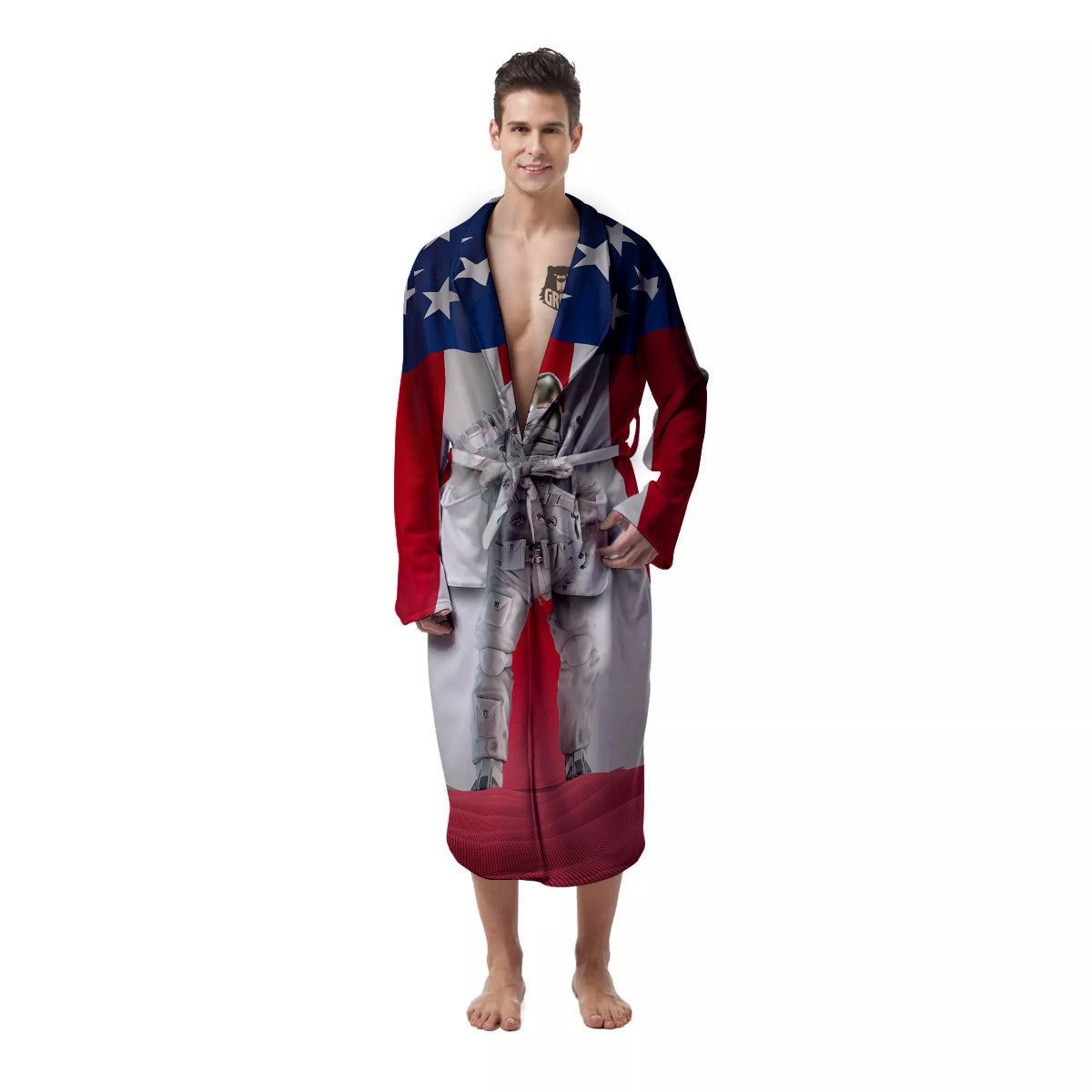 American Astronaut Print Men's Robe-grizzshop