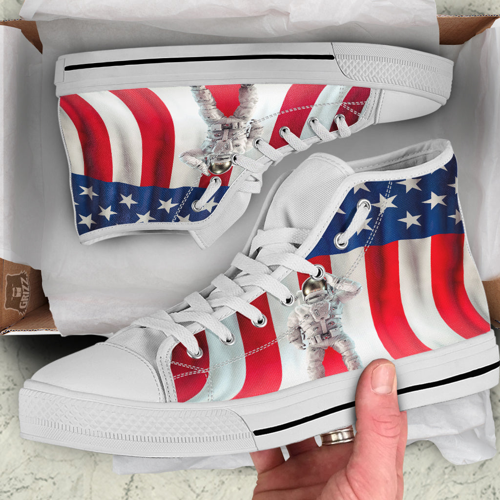 American Astronaut Print White High Top Shoes-grizzshop