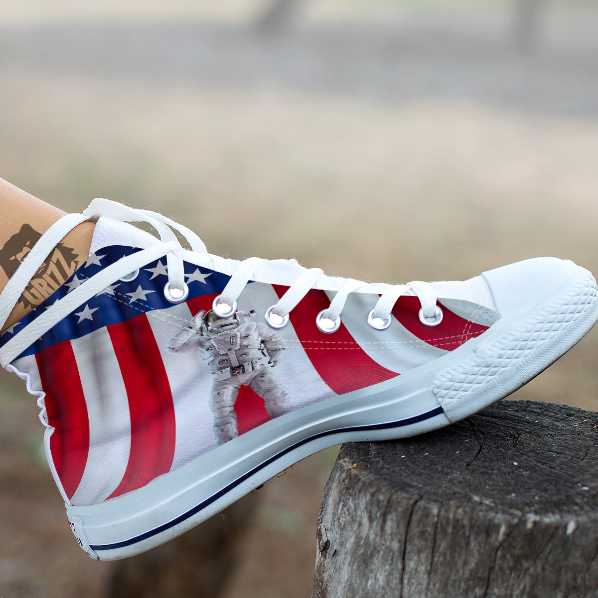 American Astronaut Print White High Top Shoes-grizzshop