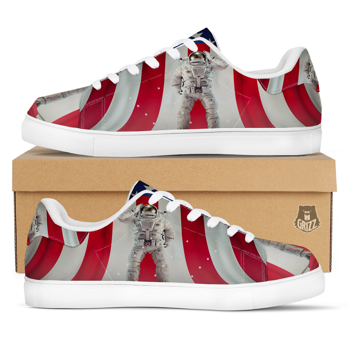 American Astronaut Print White Low Top Sneakers-grizzshop
