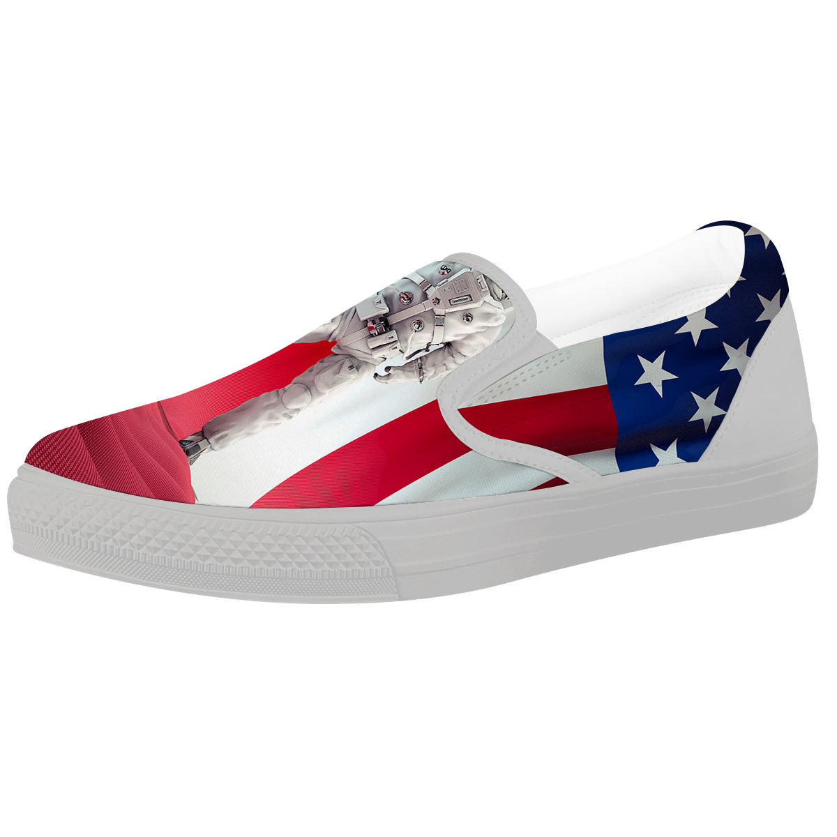 American Astronaut Print White Slip On Shoes-grizzshop
