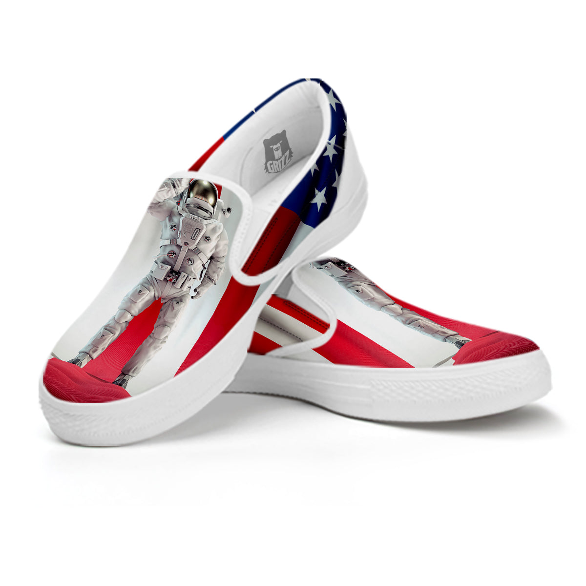 American Astronaut Print White Slip On Shoes-grizzshop