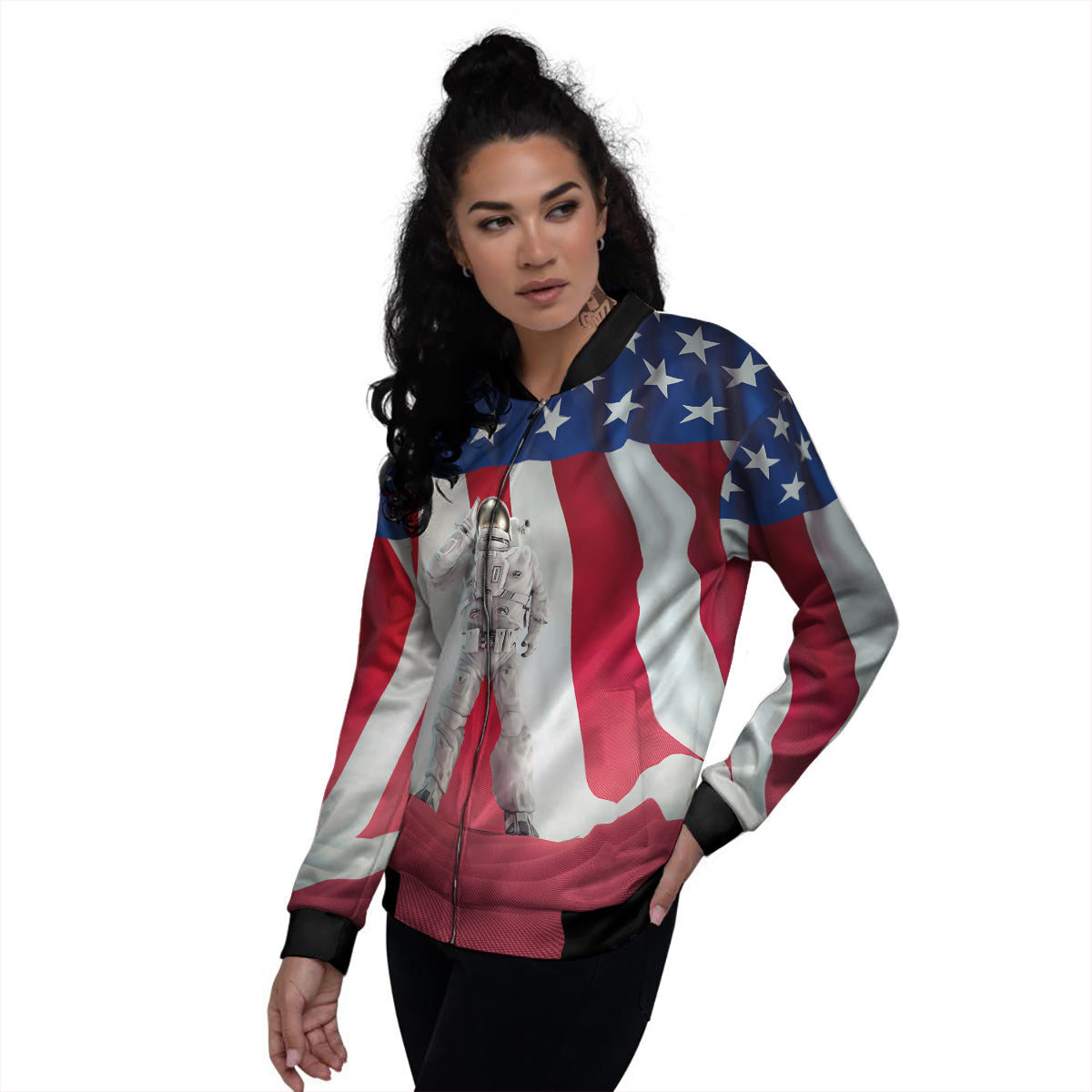 American Astronaut Print Women's Bomber Jacket-grizzshop