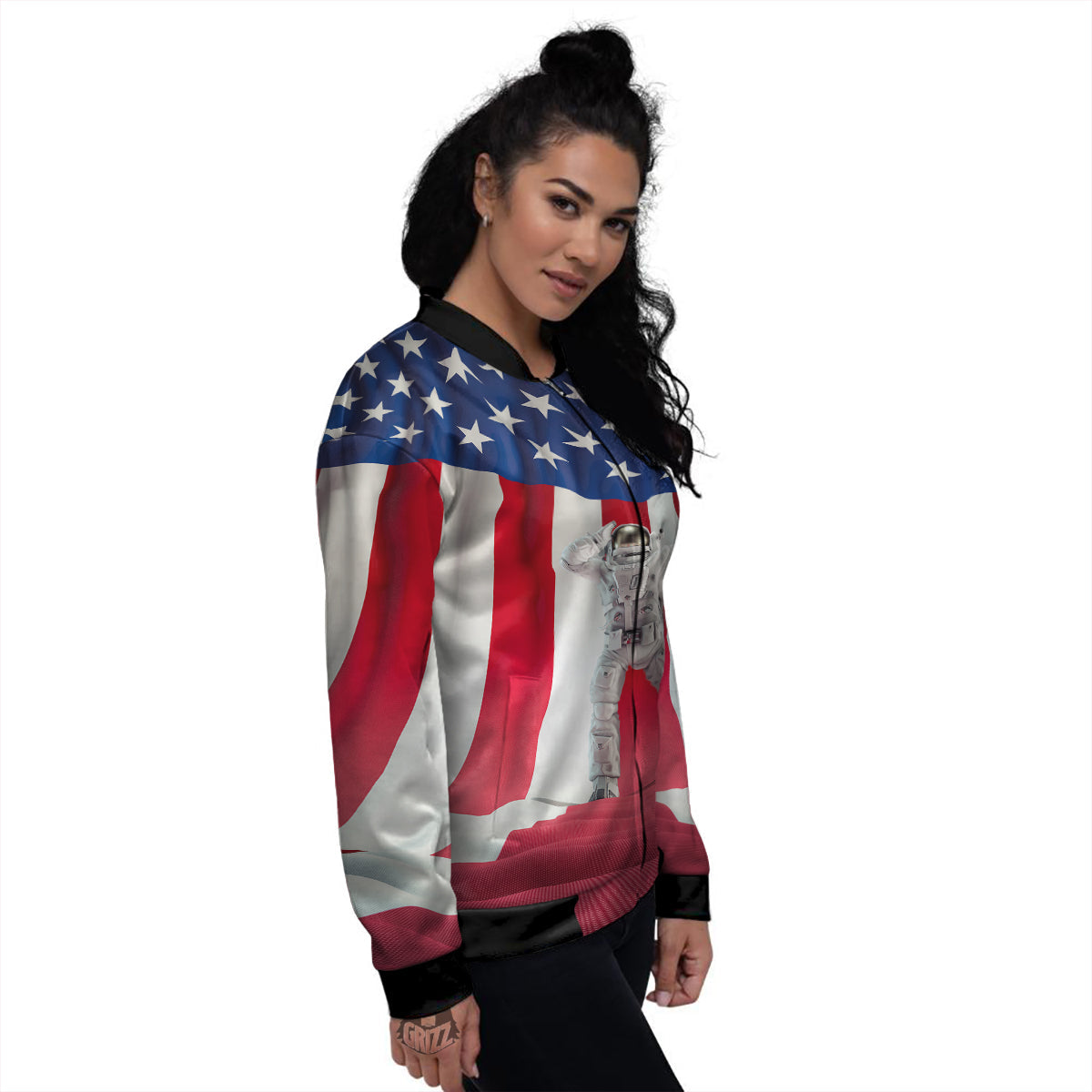 American Astronaut Print Women's Bomber Jacket-grizzshop