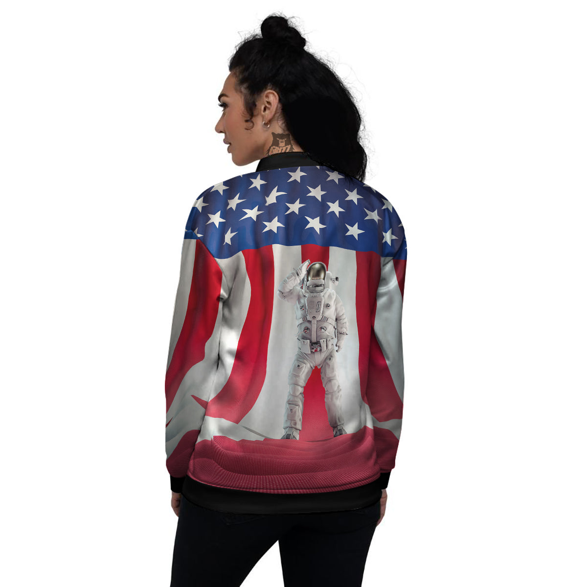 American Astronaut Print Women's Bomber Jacket-grizzshop