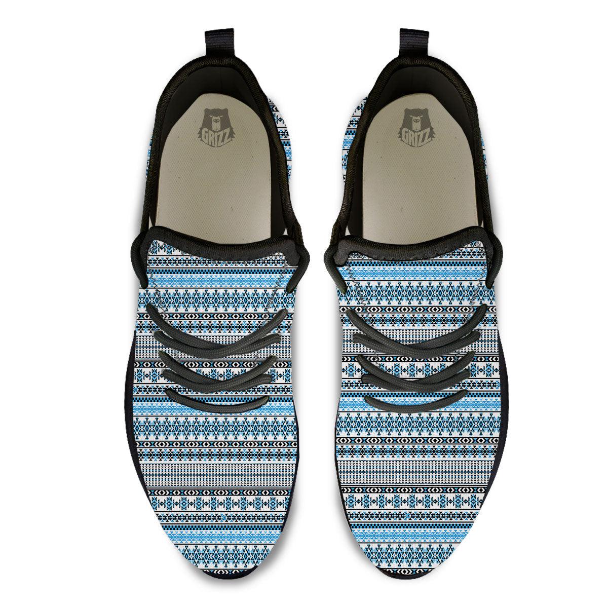 American Aztec Blue Native Print Pattern Black Athletic Shoes-grizzshop