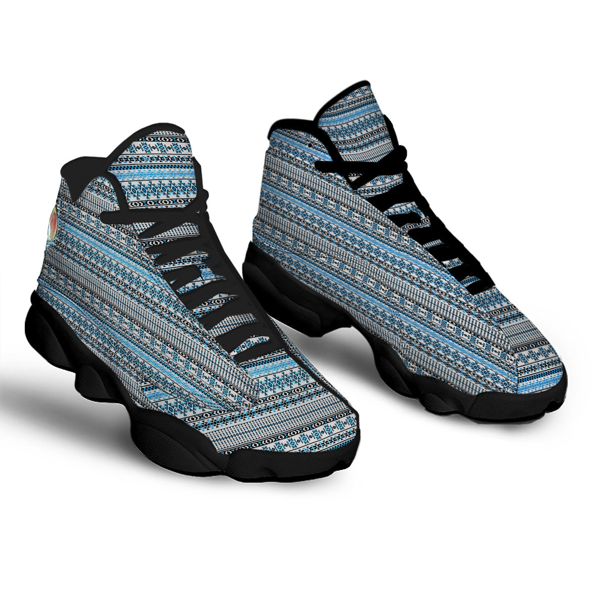 American Aztec Blue Native Print Pattern Black Basketball Shoes-grizzshop