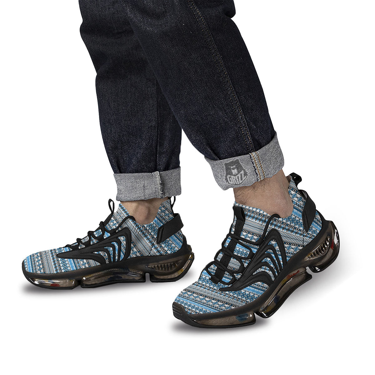 American Aztec Blue Native Print Pattern Black Gym Shoes-grizzshop