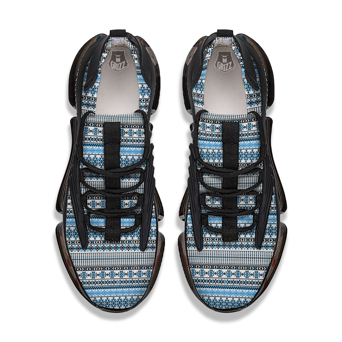 American Aztec Blue Native Print Pattern Black Gym Shoes-grizzshop
