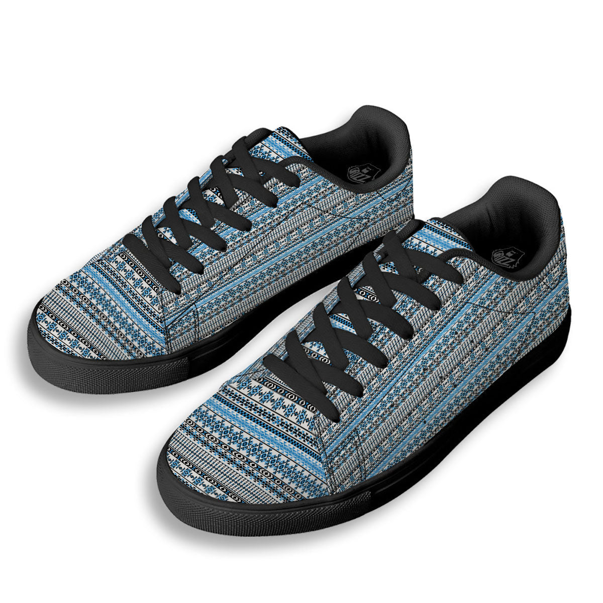 American Aztec Blue Native Print Pattern Black Low Top Sneakers-grizzshop