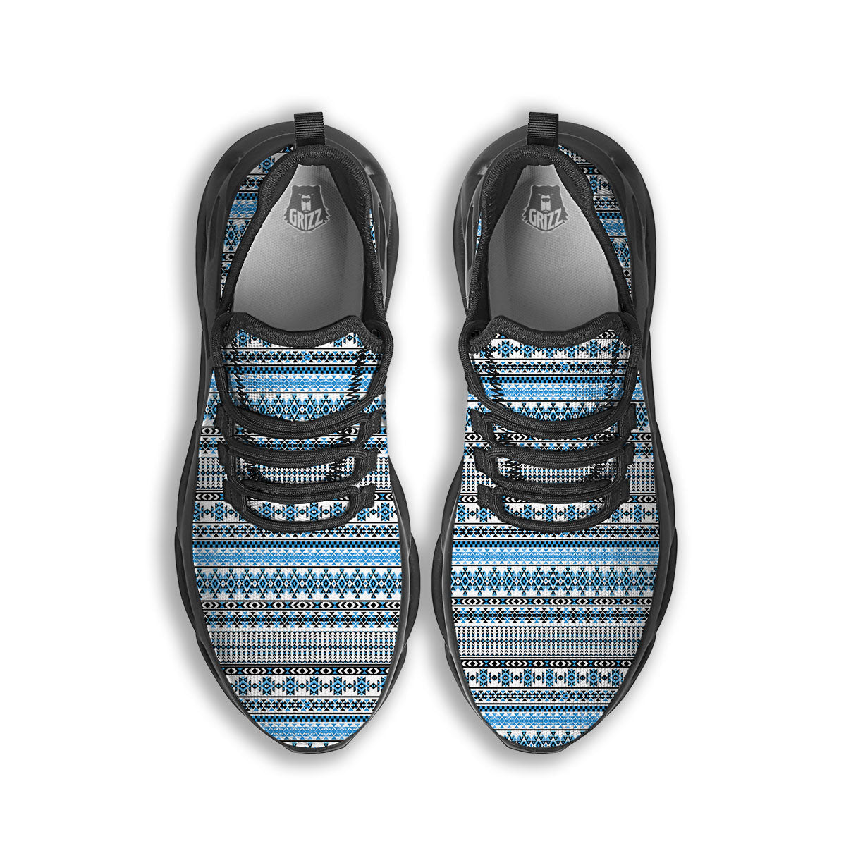 American Aztec Blue Native Print Pattern Black Running Shoes-grizzshop