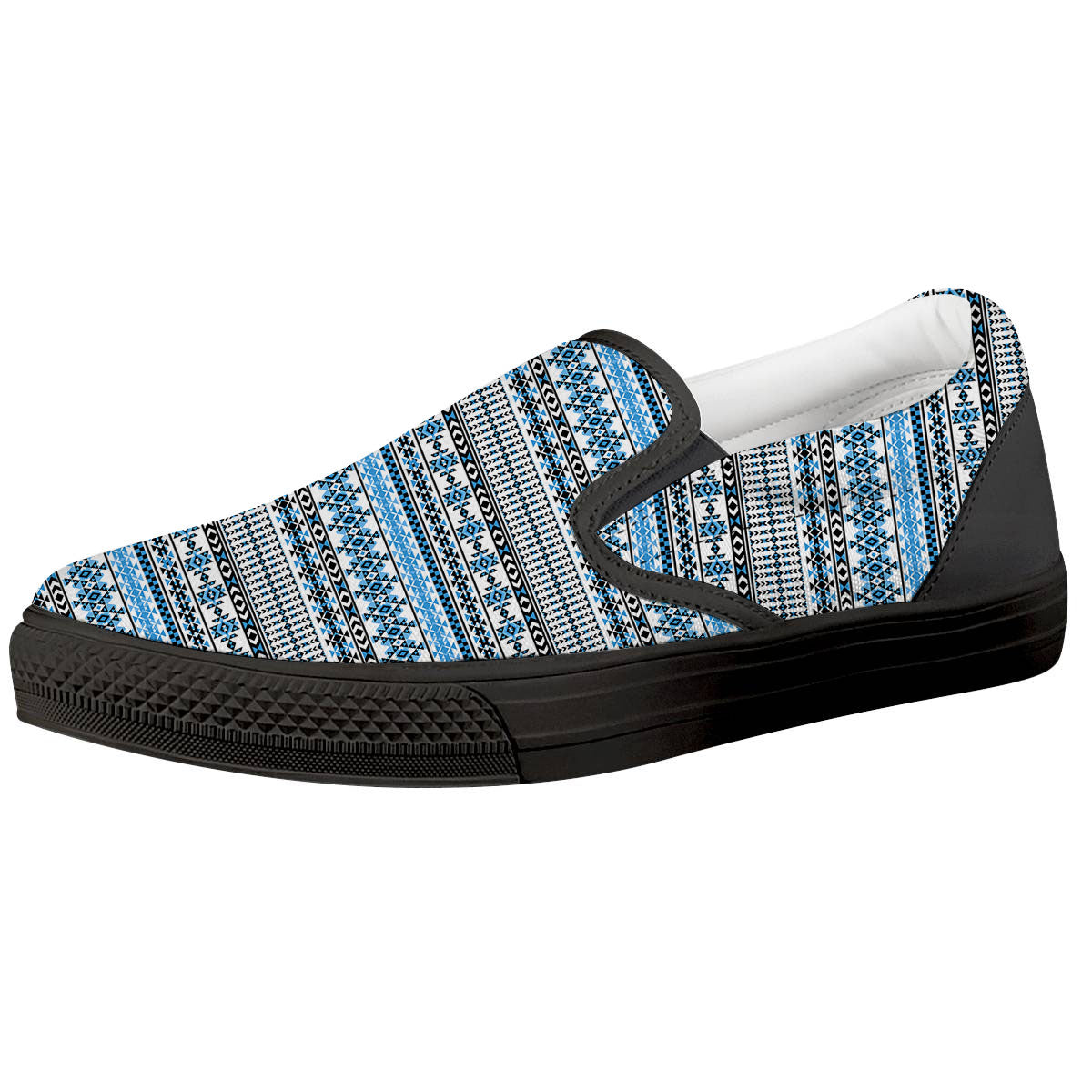 American Aztec Blue Native Print Pattern Black Slip On Shoes-grizzshop