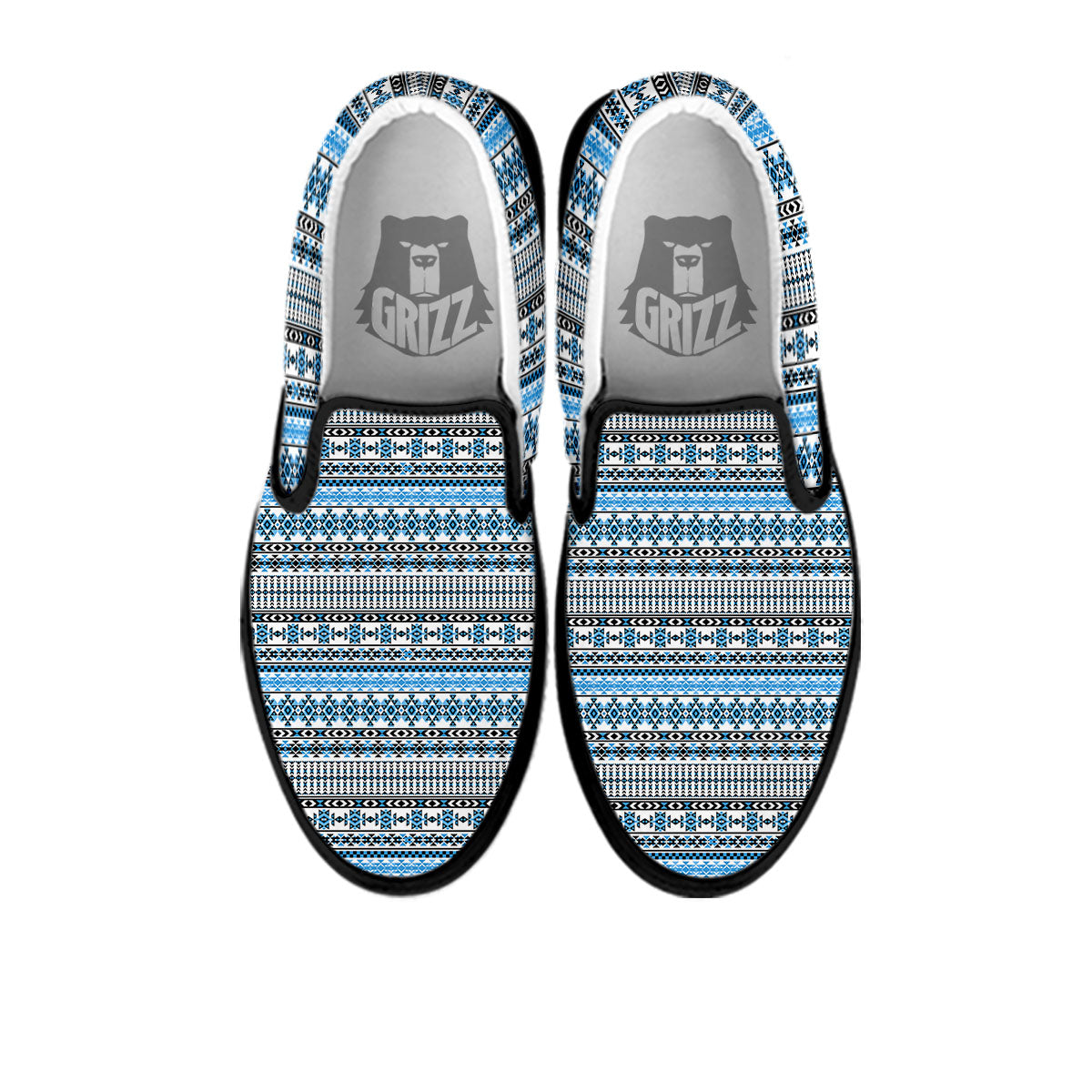 American Aztec Blue Native Print Pattern Black Slip On Shoes-grizzshop