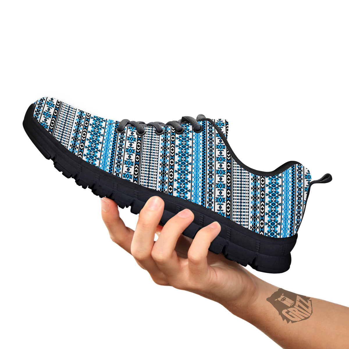 American Aztec Blue Native Print Pattern Black Sneaker-grizzshop
