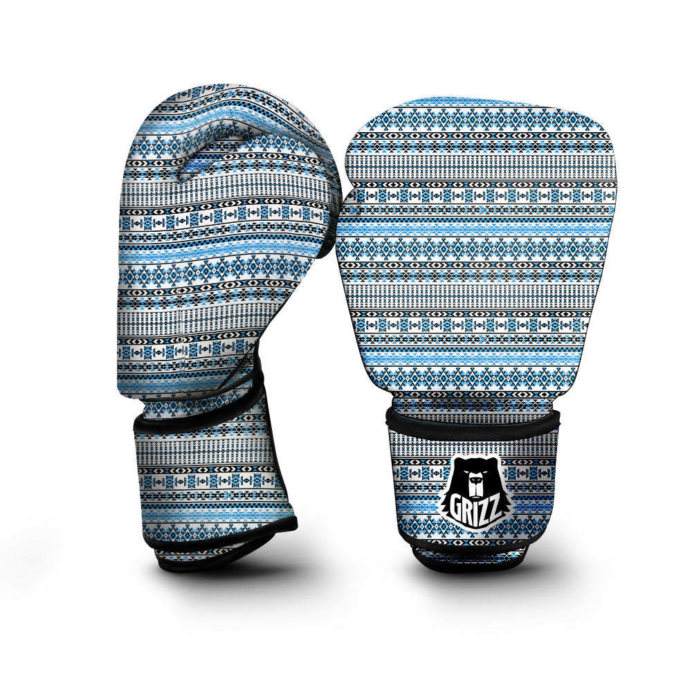 American Aztec Blue Native Print Pattern Boxing Gloves-grizzshop