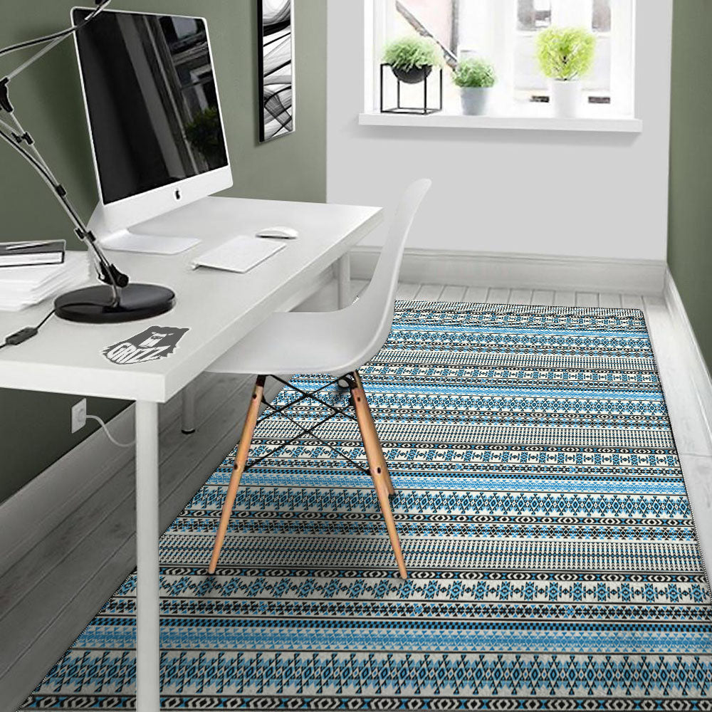 American Aztec Blue Native Print Pattern Floor Mat-grizzshop
