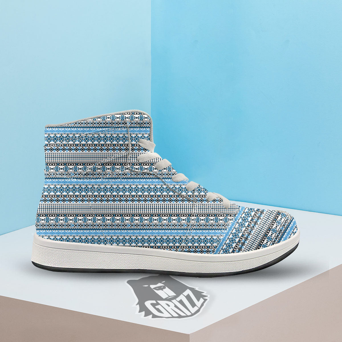American Aztec Blue Native Print Pattern High Top Sneakers-grizzshop