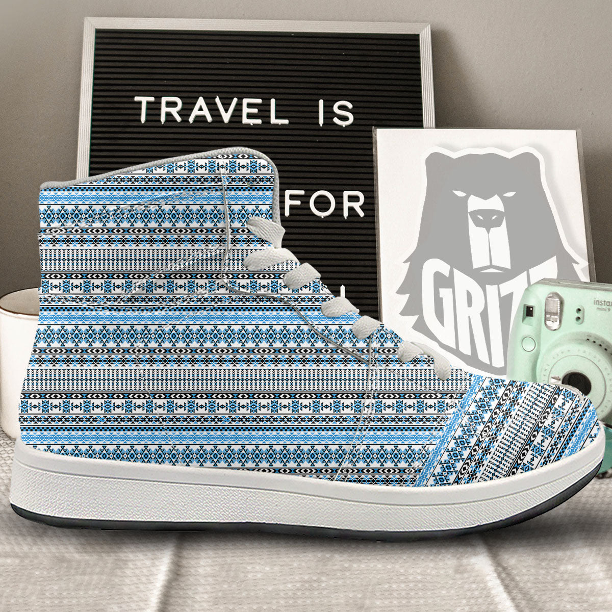 American Aztec Blue Native Print Pattern High Top Sneakers-grizzshop