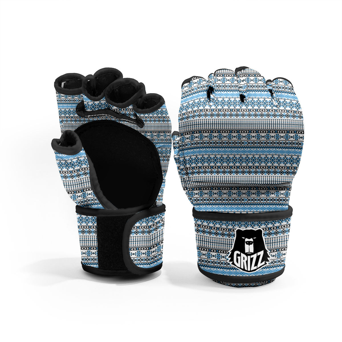 American Aztec Blue Native Print Pattern MMA Gloves-grizzshop