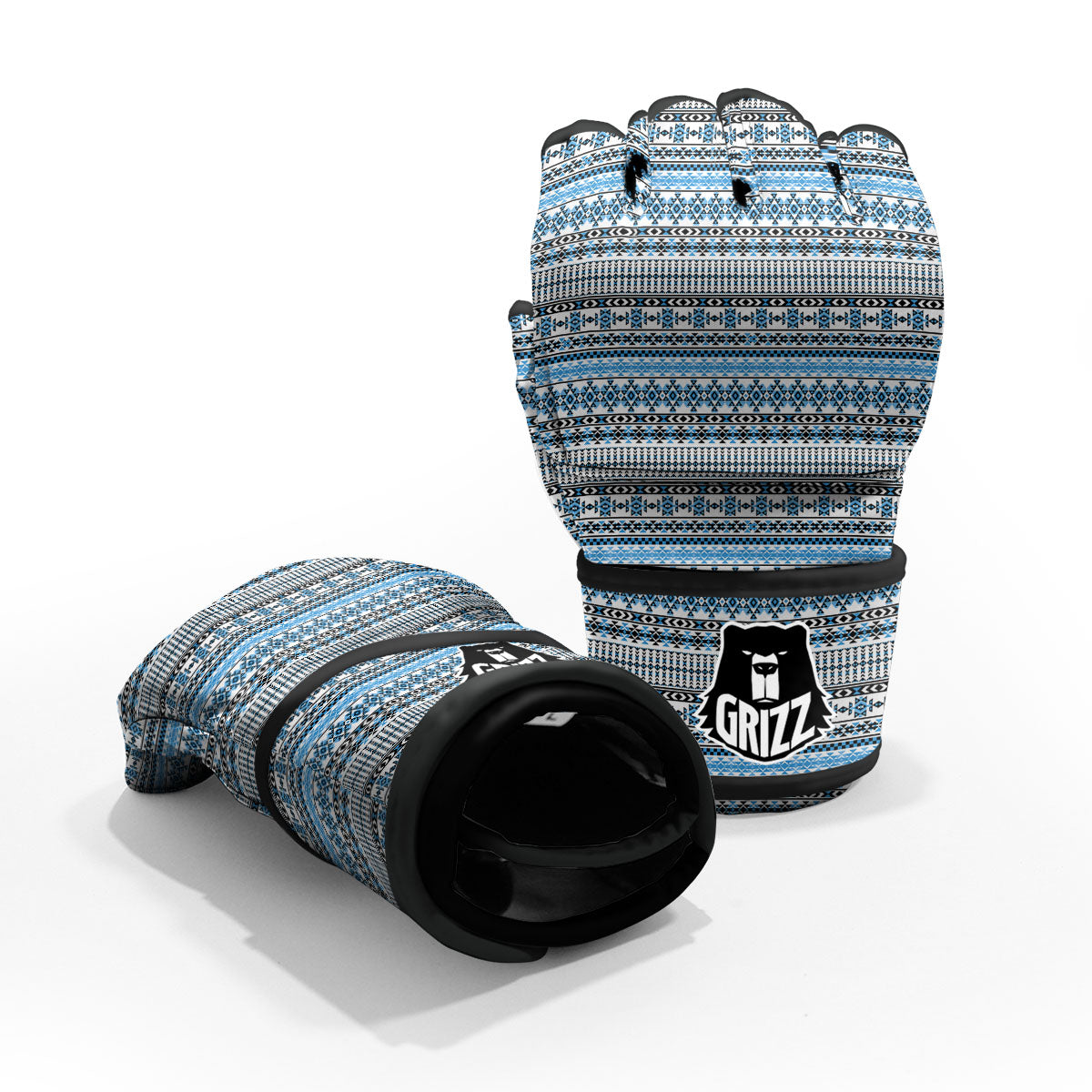 American Aztec Blue Native Print Pattern MMA Gloves-grizzshop