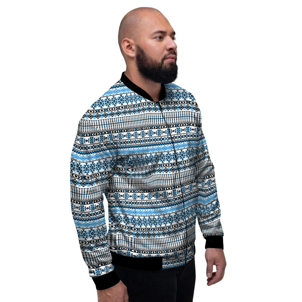 American Aztec Blue Native Print Pattern Men's Bomber Jacket-grizzshop
