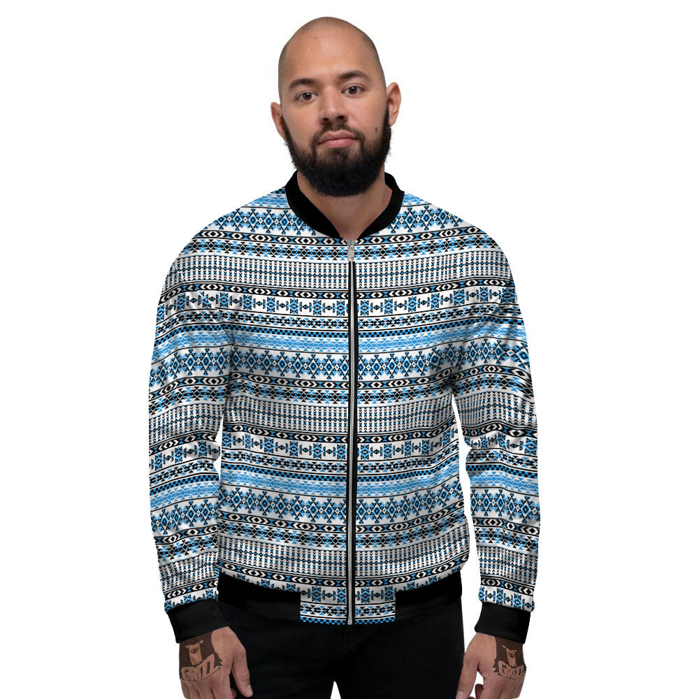 American Aztec Blue Native Print Pattern Men's Bomber Jacket-grizzshop