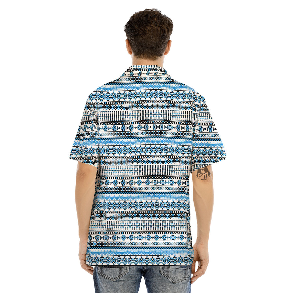 American Aztec Blue Native Print Pattern Men's Hawaiian Shirt-grizzshop