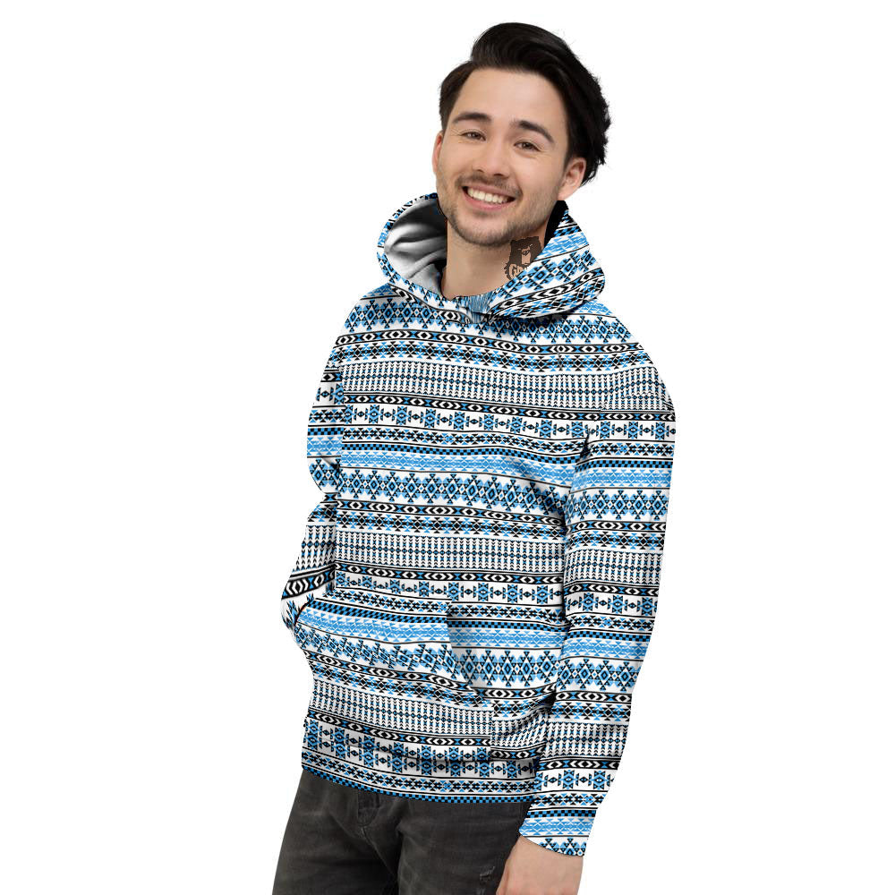American Aztec Blue Native Print Pattern Men's Hoodie-grizzshop