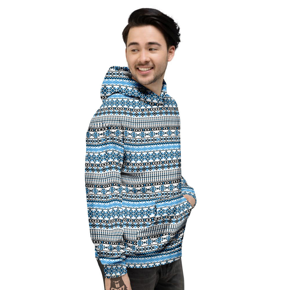 American Aztec Blue Native Print Pattern Men's Hoodie-grizzshop