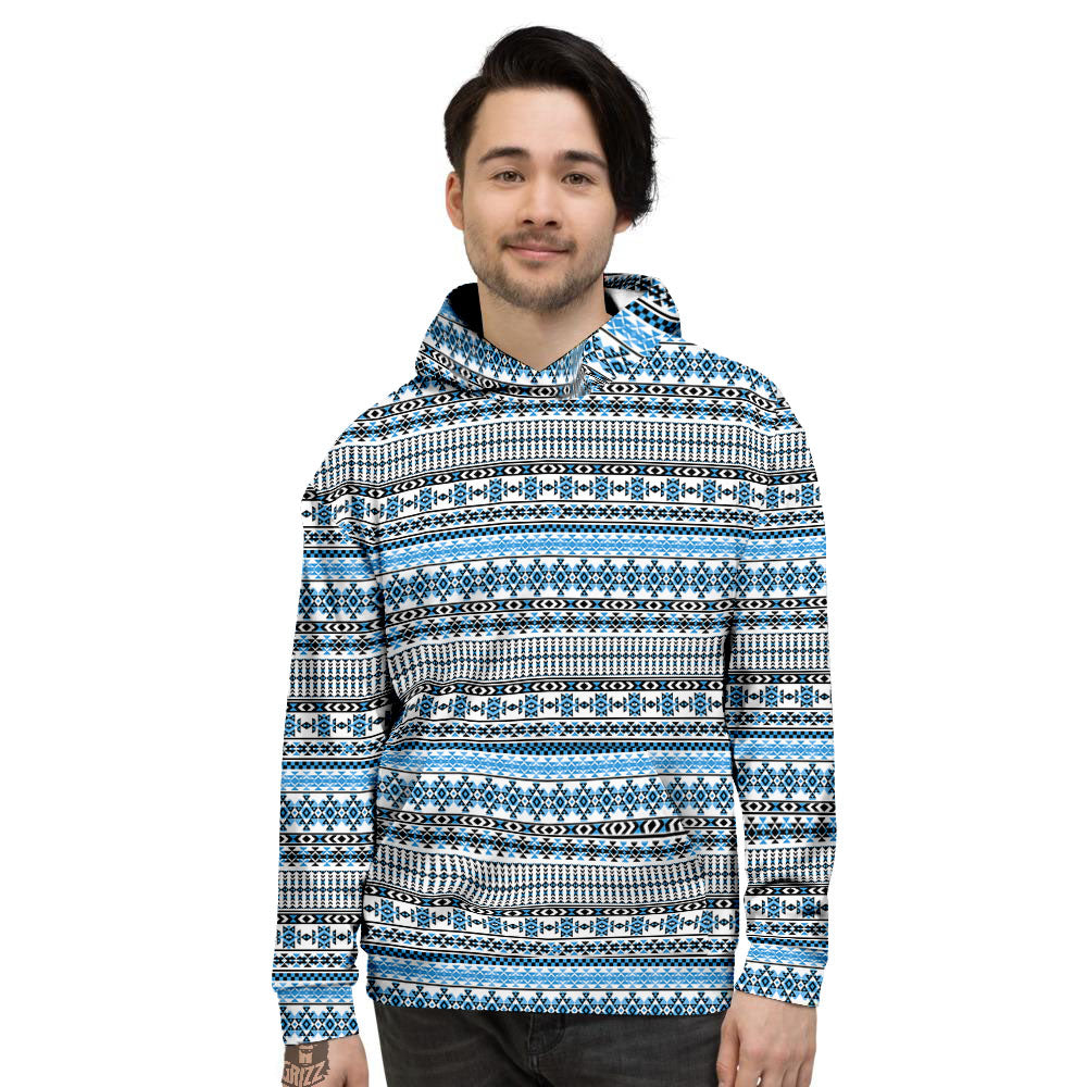 American Aztec Blue Native Print Pattern Men's Hoodie-grizzshop