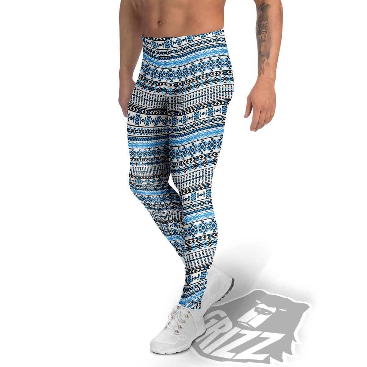 American Aztec Blue Native Print Pattern Men's Leggings-grizzshop