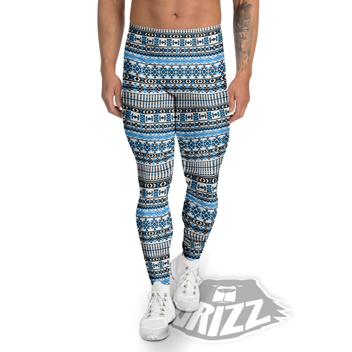 American Aztec Blue Native Print Pattern Men's Leggings-grizzshop