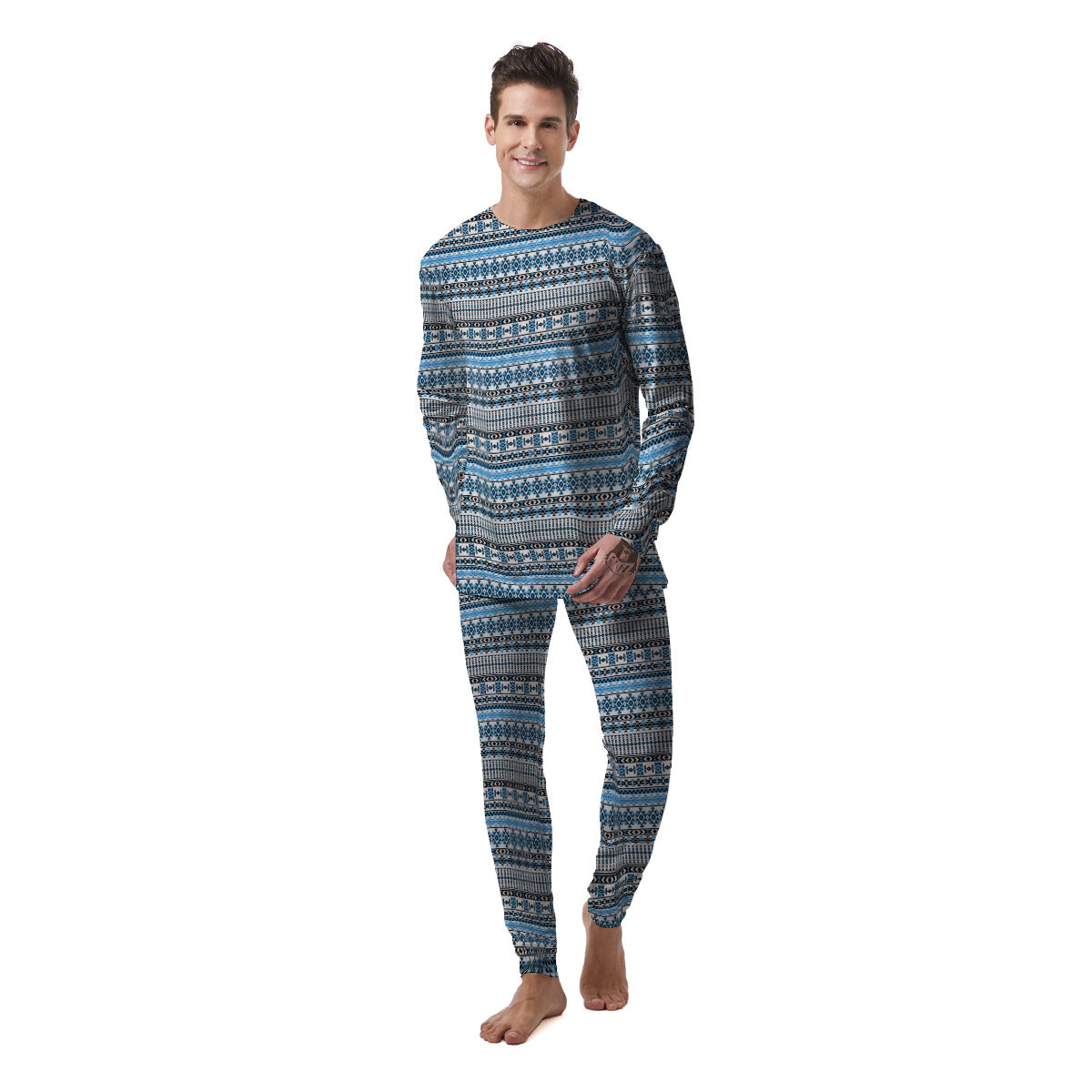 American Aztec Blue Native Print Pattern Men's Pajamas-grizzshop