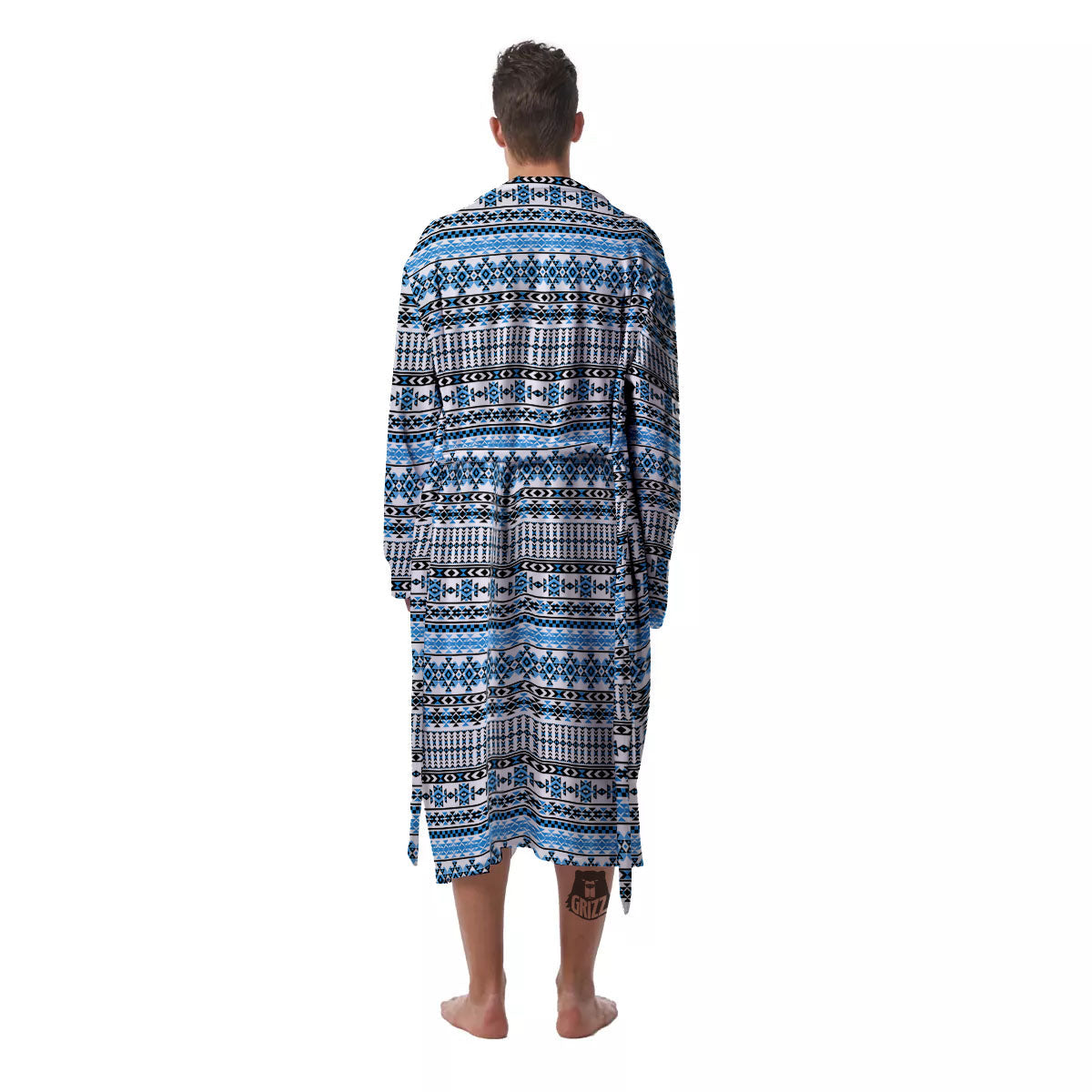 American Aztec Blue Native Print Pattern Men's Robe-grizzshop