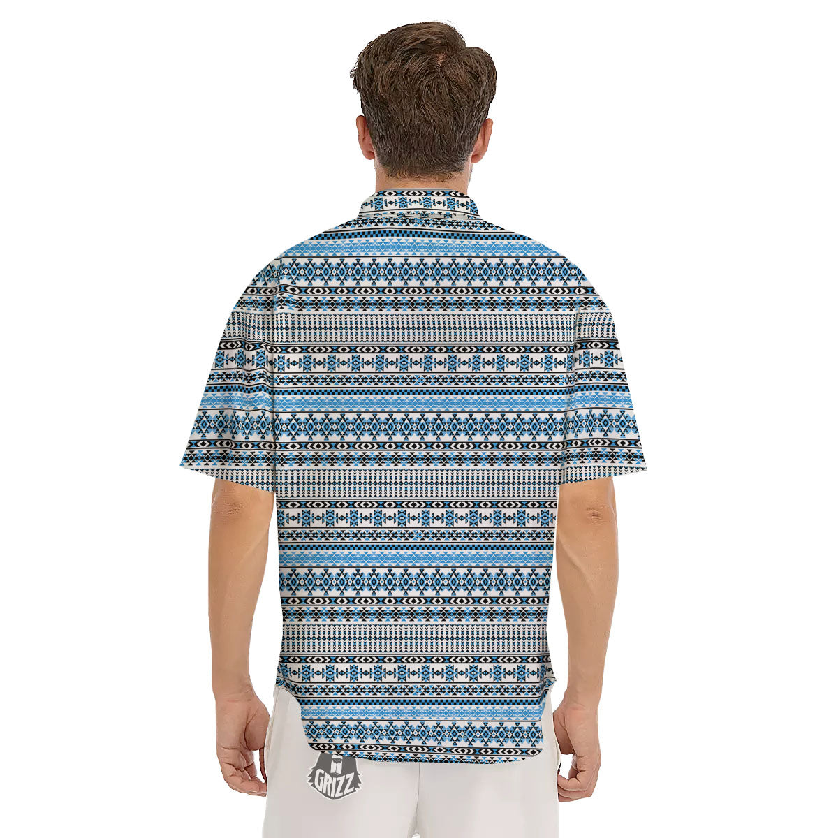 American Aztec Blue Native Print Pattern Men's Short Sleeve Shirts-grizzshop