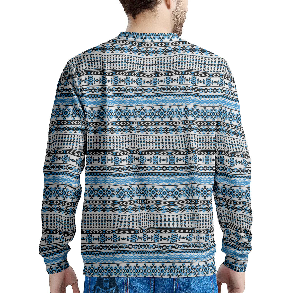 American Aztec Blue Native Print Pattern Men's Sweatshirt-grizzshop