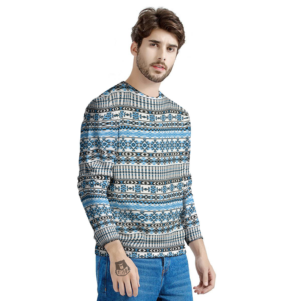 American Aztec Blue Native Print Pattern Men's Sweatshirt-grizzshop