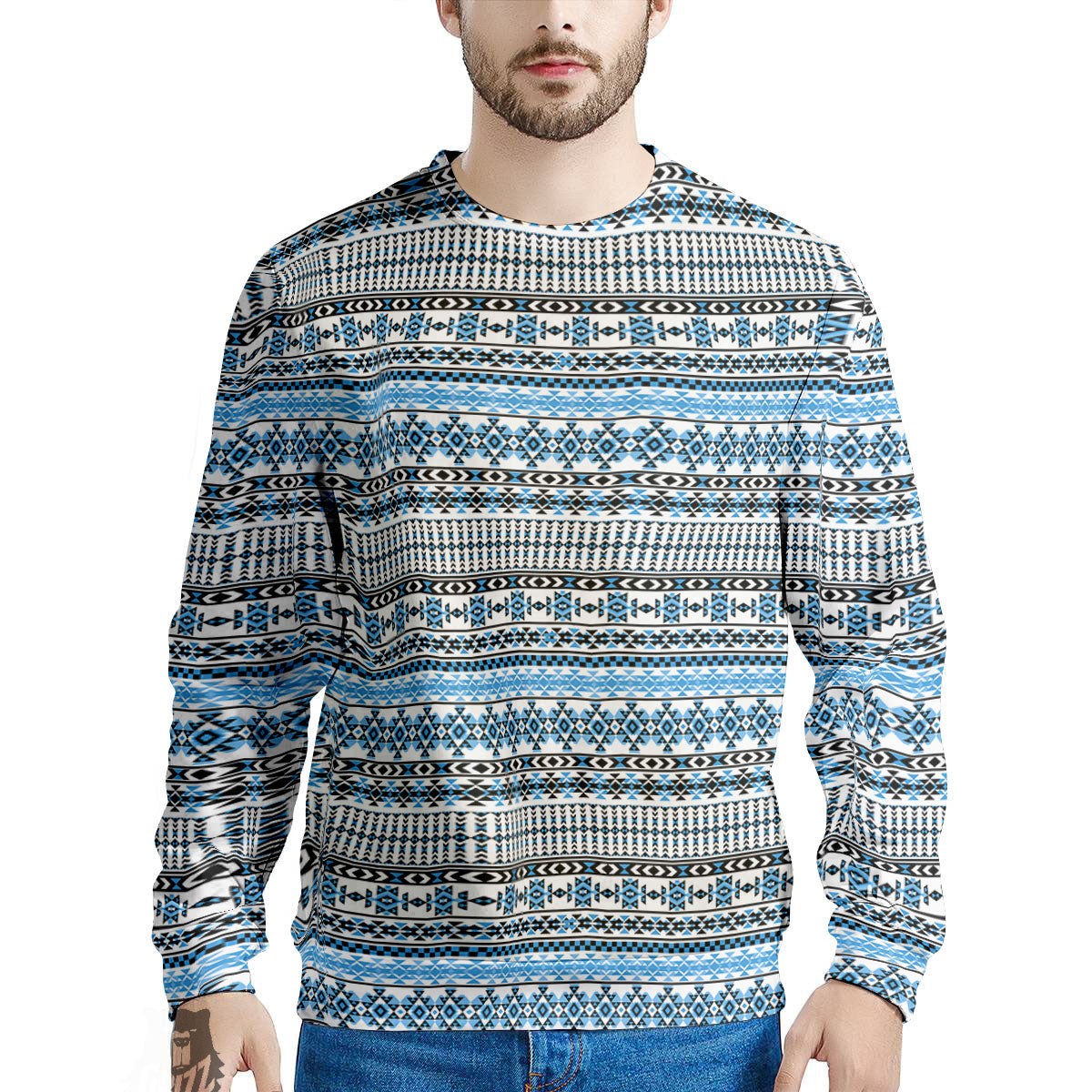 American Aztec Blue Native Print Pattern Men's Sweatshirt-grizzshop