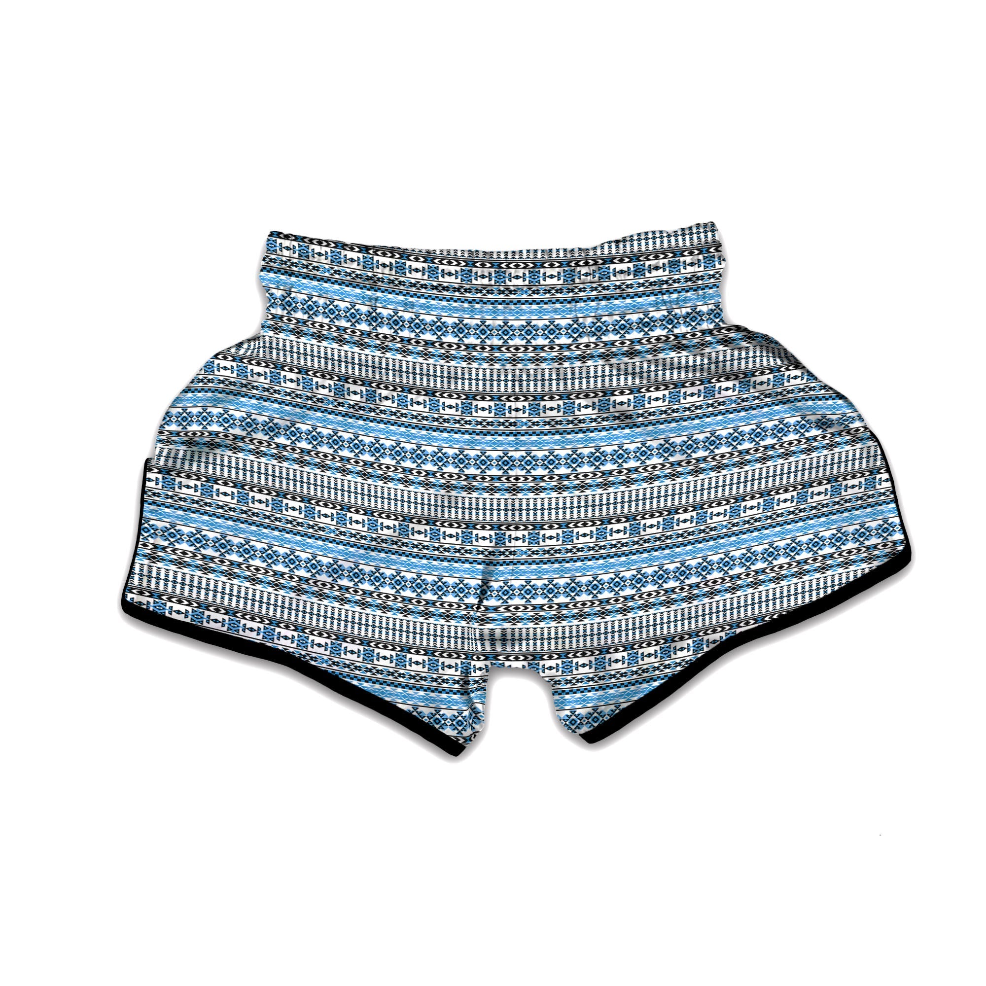 American Aztec Blue Native Print Pattern Muay Thai Boxing Shorts-grizzshop